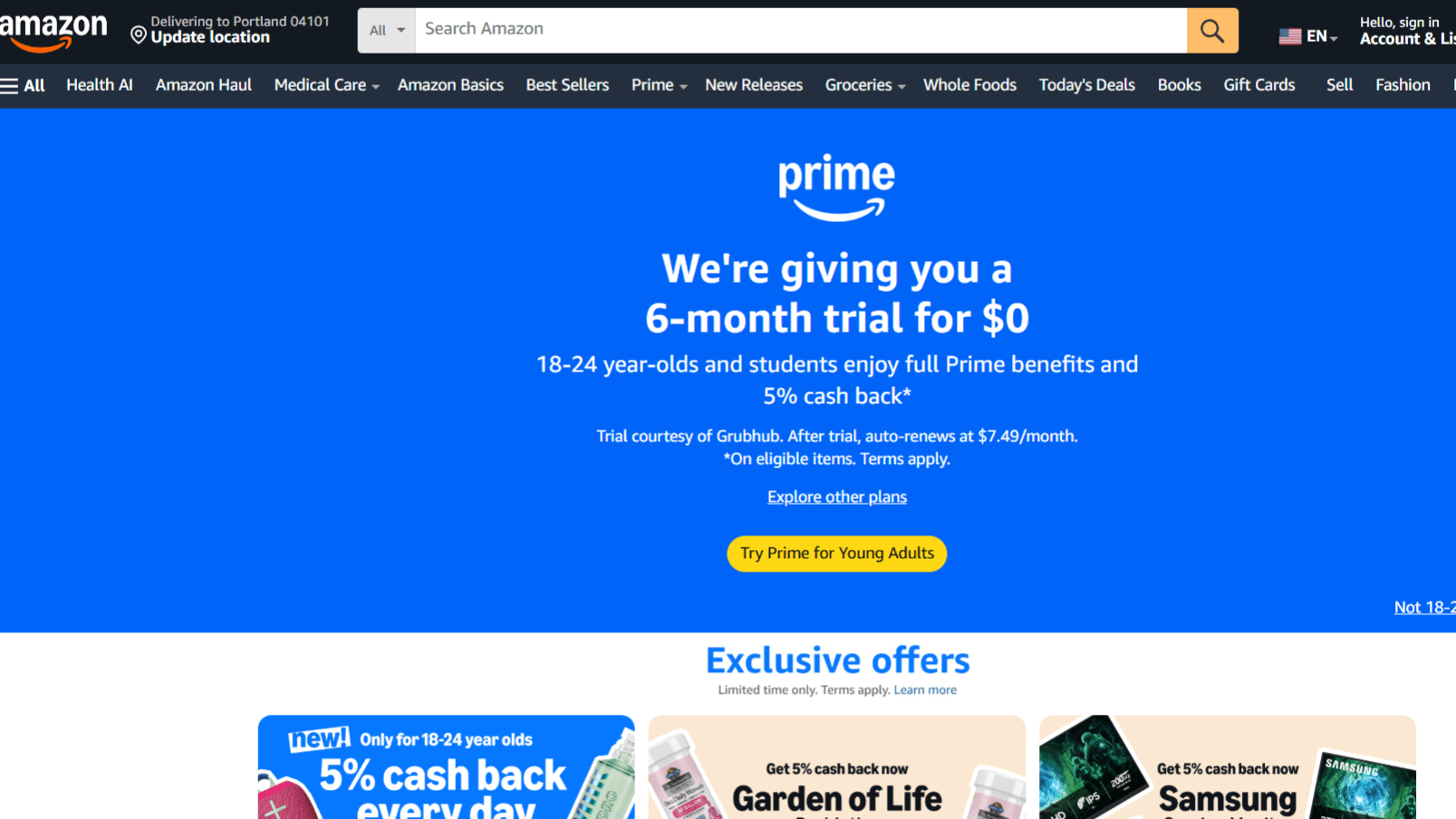Amazon Prime pour 18-24 ans, Etudiant tout age