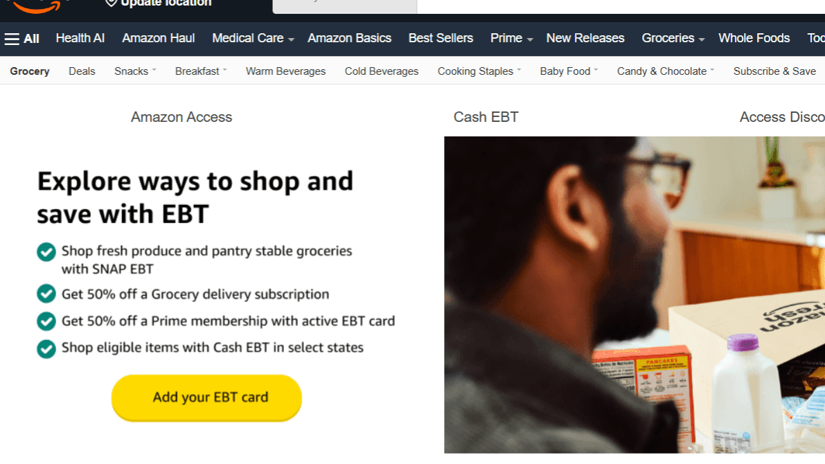 Possible d'achater sur Amazon avec EBT/SNAP